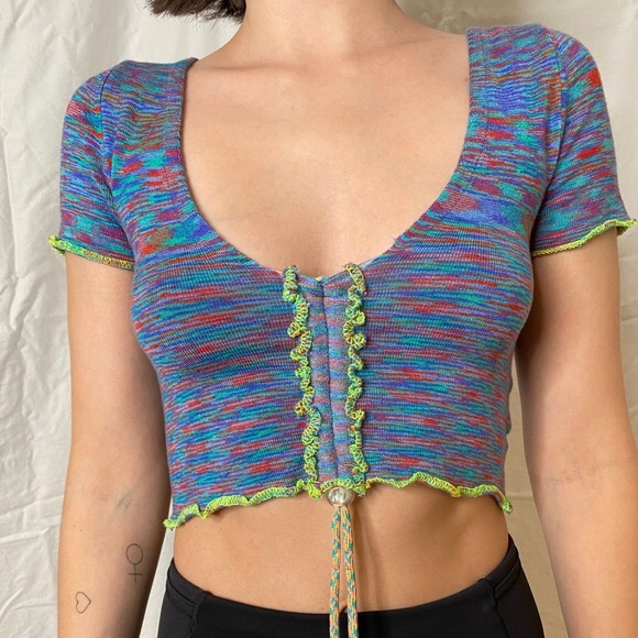 Urban Outfitters Tops - Urban Outfitters Teal Blue Y2K Knit Cropped Top